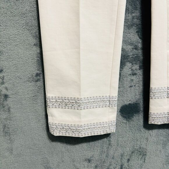 WHBM The Straight Crop Ankle Pant Women's Sz 00 Cream Embroidered Hem - Picture 4 of 9